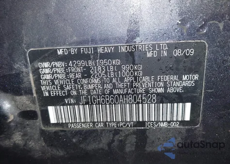 2010 Subaru Impreza 2.5I Premium from USA, damaged, VIN JF1GH6B60AH804528